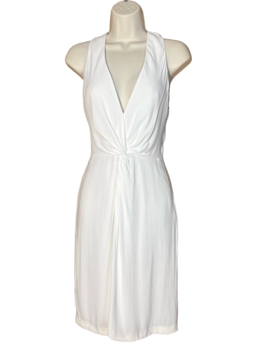 L’Agence White Draped Front Knot Mini Dress Sz 0 XS Bridal Cocktail Party AS IS